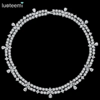 luoteemi top quality waterdrop clear cubic zirconia bridal choker necklaces white gold color for women wedding bridal jewelry