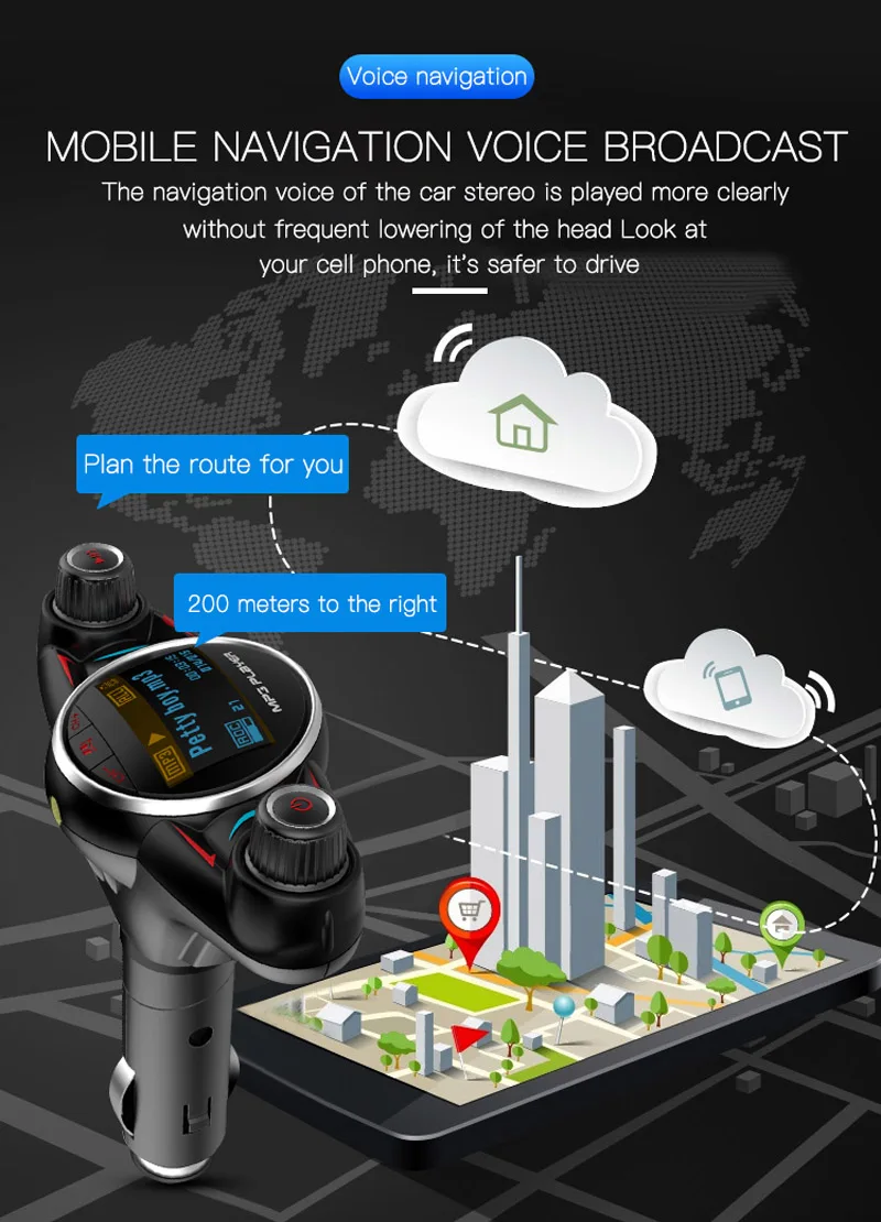 Автомобильный комплект jajabor с Bluetooth Handsfree fm-передатчиком, беспроводной A2DP AUX Аудио Автомобильный mp3 плеер, 1,3 дюймов светодиодный экран, USB Автомобильное зарядное устройство
