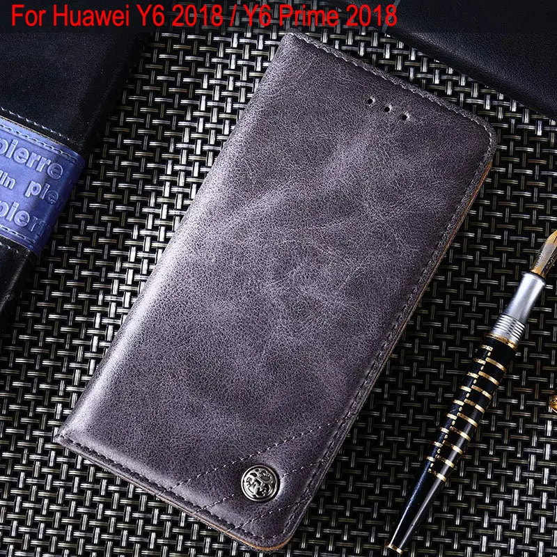 Для huawei Y6 2018 чехол Роскошный кожаный флип-чехол с подставкой слот для карт s prime funda