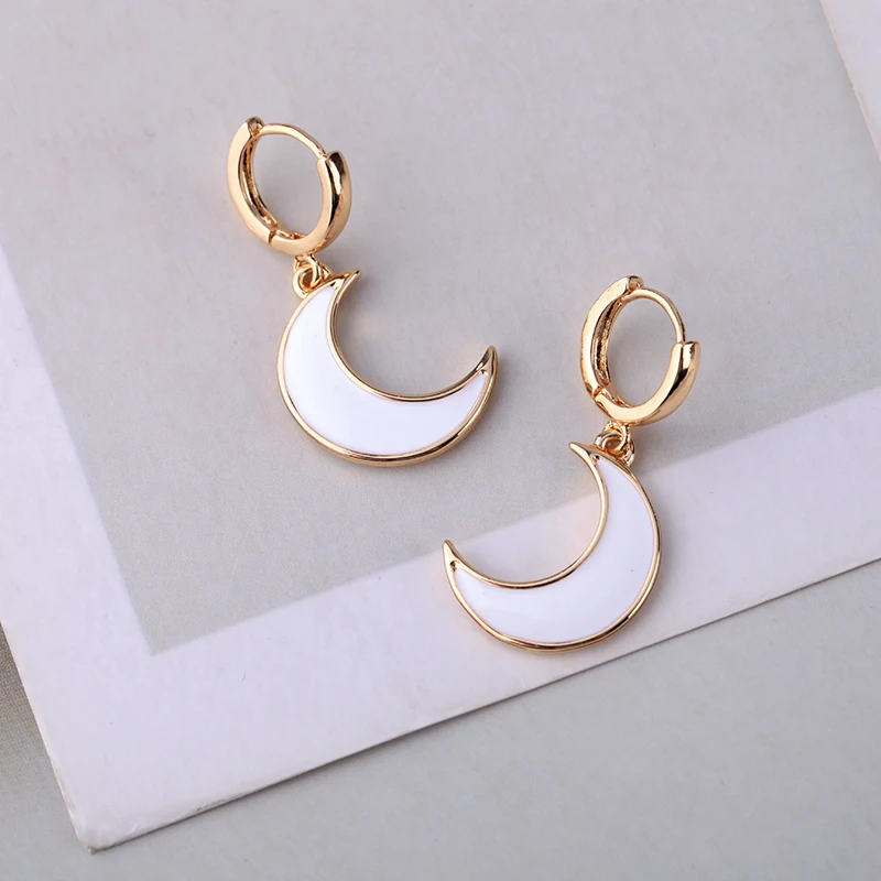 Женские серьги капли Moon & Star изысканные с эмалью Подарочные ювелирные