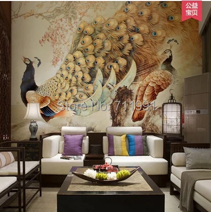 

Custom large murals Classic Chinese style wallpaper peacock living room TV bedroom restaurant porch background wall wallpaper