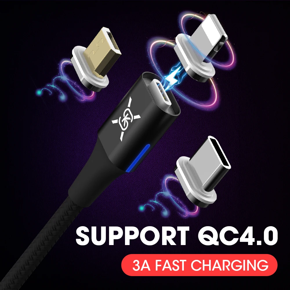 SIKAI 3A Магнитный USB кабель для Iphone X Max 7 8 синхронизация данных 3 в 1 быстрой зарядки