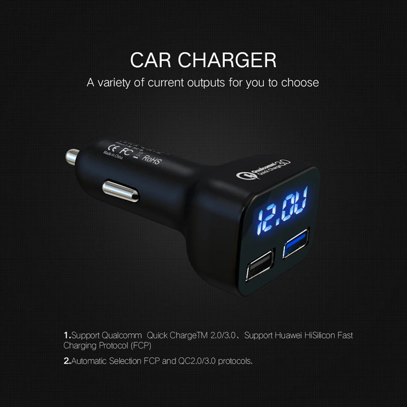Универсальное автомобильное зарядное устройство USB с двумя светодиодными