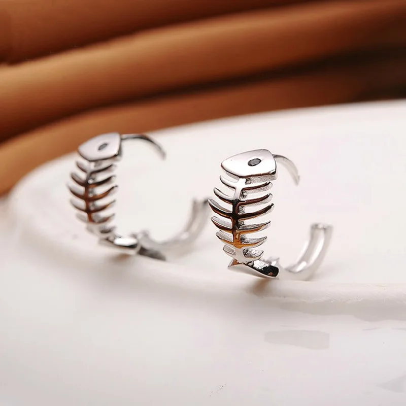 100% 925 sterling silver fashion fish bone design ladies stud earrings jewelry Anti allergy female birthday gift drop shipping | Украшения