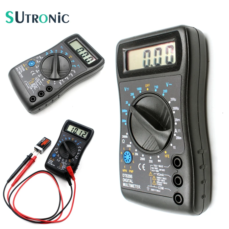 DT820B Мини цифровой мультиметр с защитой от перегрузки вольтметр Ампер Ом тестер зонд DC AC ЖК-дисплей черный цвет