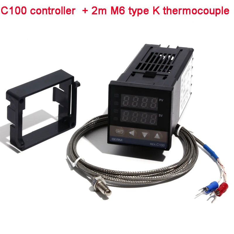 controller set 2m LJXH REX-C100 цифровой PID регулятор температуры термостата с M6 тип резьбы K термопары SSR/релейный выходной контроллер комплект - Цвет: controller set 2m