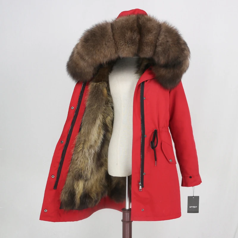 OFTBUY пальто с натуральным мехом, зимняя куртка для женщин, натуральный Лисий мех, водонепроницаемая парка, съемная верхняя одежда, Толстая теплая уличная одежда, бренд - Цвет: red natural brown D