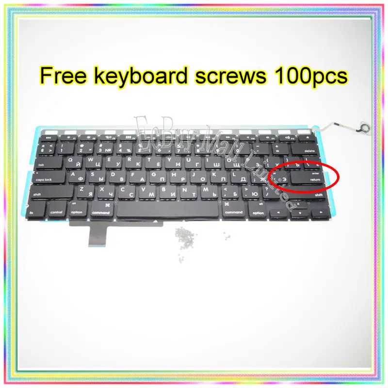 Brand New Small Enter RS Russian keyboard+Backlight Backlit+100pcs keyboard screws For MacBook Pro 17.1&quot A1297 2009-2012 Years |