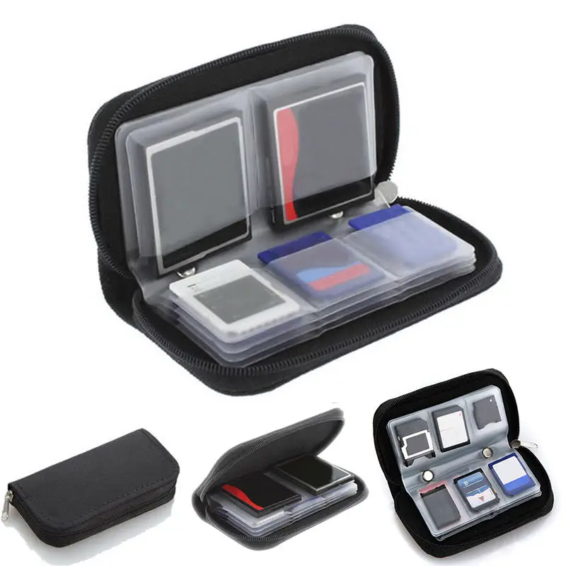 1 шт. черный чехол на молнии для карт памяти 22 SDHC MMC CF Micro SD защитный чехол-бумажник |