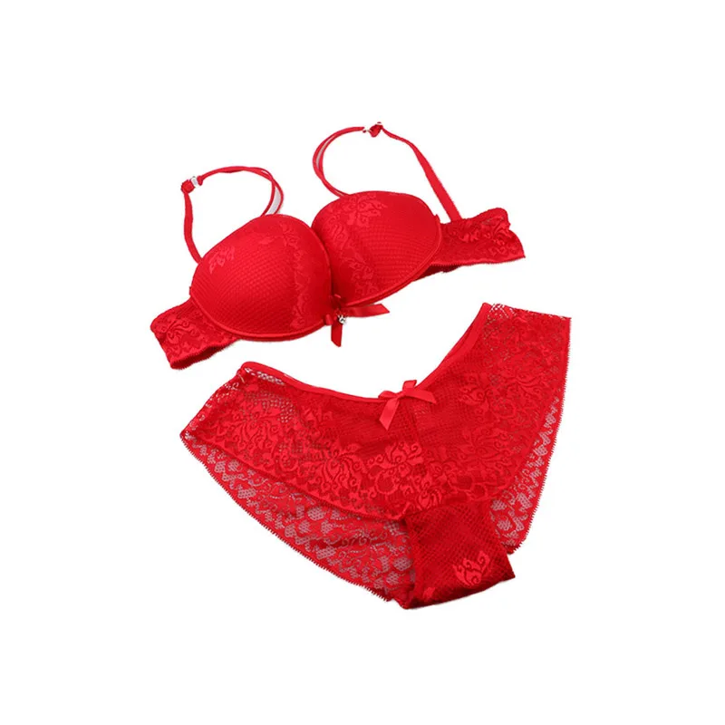 

Red Women Fashion Deep V Sexy Underwear Lace Push Up Lingerie Cosy Bra Set & Panty