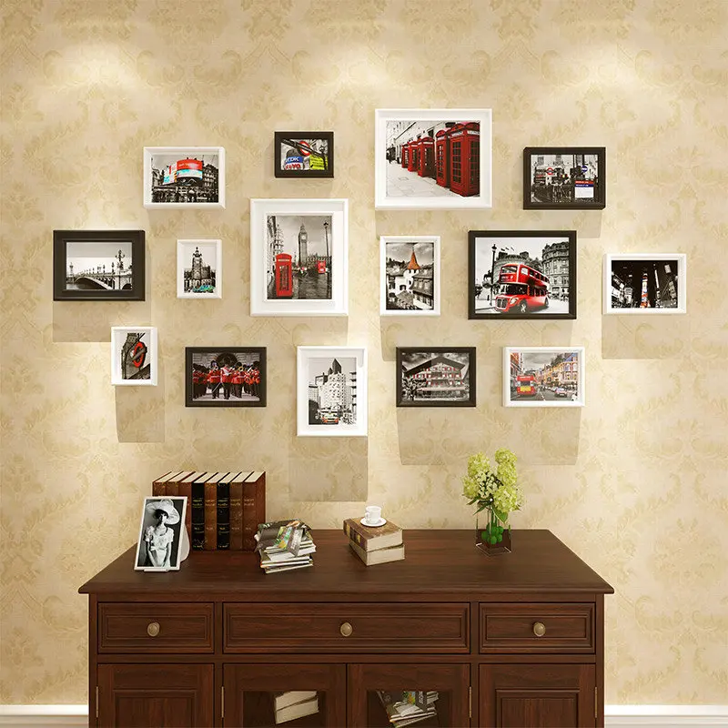 

Modern City Style 15pcs Wall Hanging Photo Frames Black & White Picture Frames For Home Office Decor quadros de parede para sala