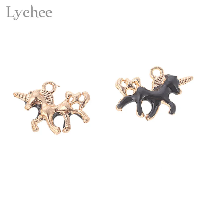 Lychee 5 шт. Модные сплав эмаль Единорог самодельные амулеты кулон каваи украшения мини для женщин ювелирные изделия ручной работы для ожерелья Браслет