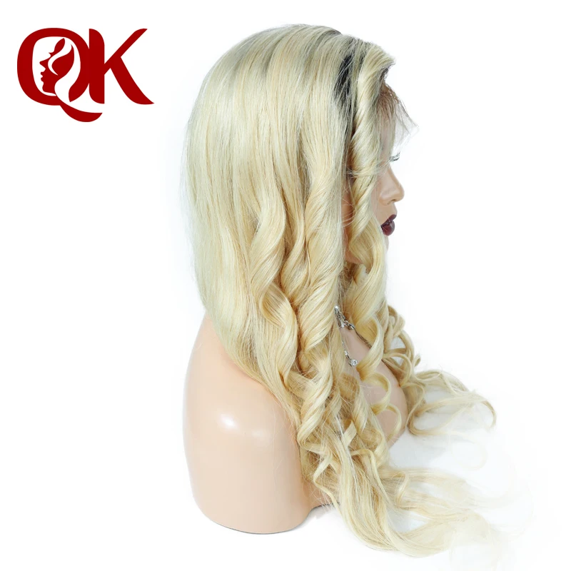 QueenKing человеческие волосы полный парик шнурка 130% плотность T4/613 Ombre светлый