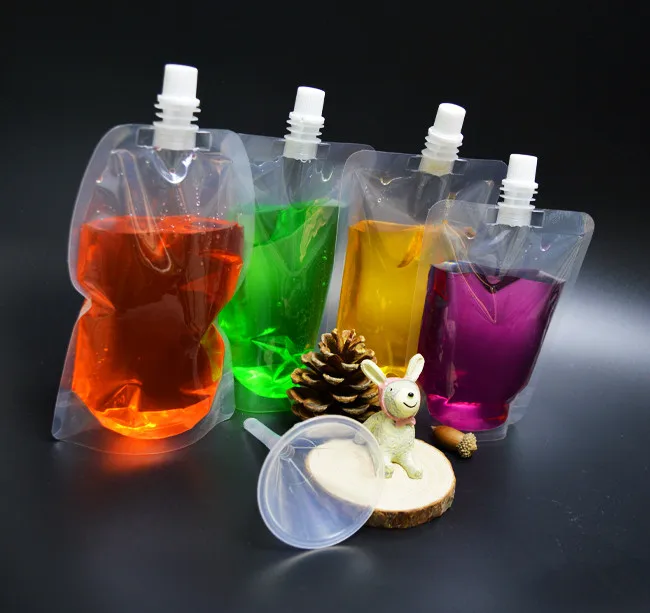 

8*20cm 200ml 50Pcs/ Lot Jelly Juice Liquid Clear Plastic Spout Pack Bag Drinking Milk Shampoo Storage PE Poly Spout Pack Pouch