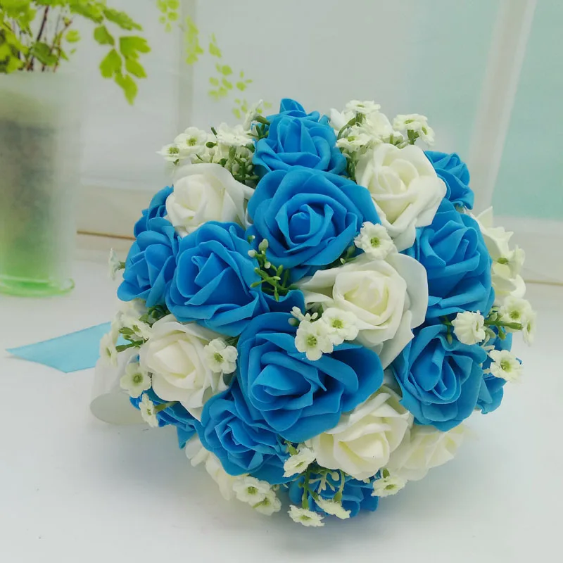 purple blue pink Fashion red Handmade Brides Bridesmaid Flower Wedding Bouquet Hand Flowers send corsage/Wrist Corsages | Свадьбы и