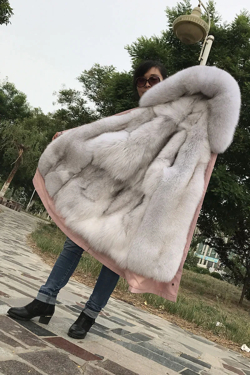 Женская парка с капюшоном теплая зимняя куртка из натурального Лисьего меха|Шубы