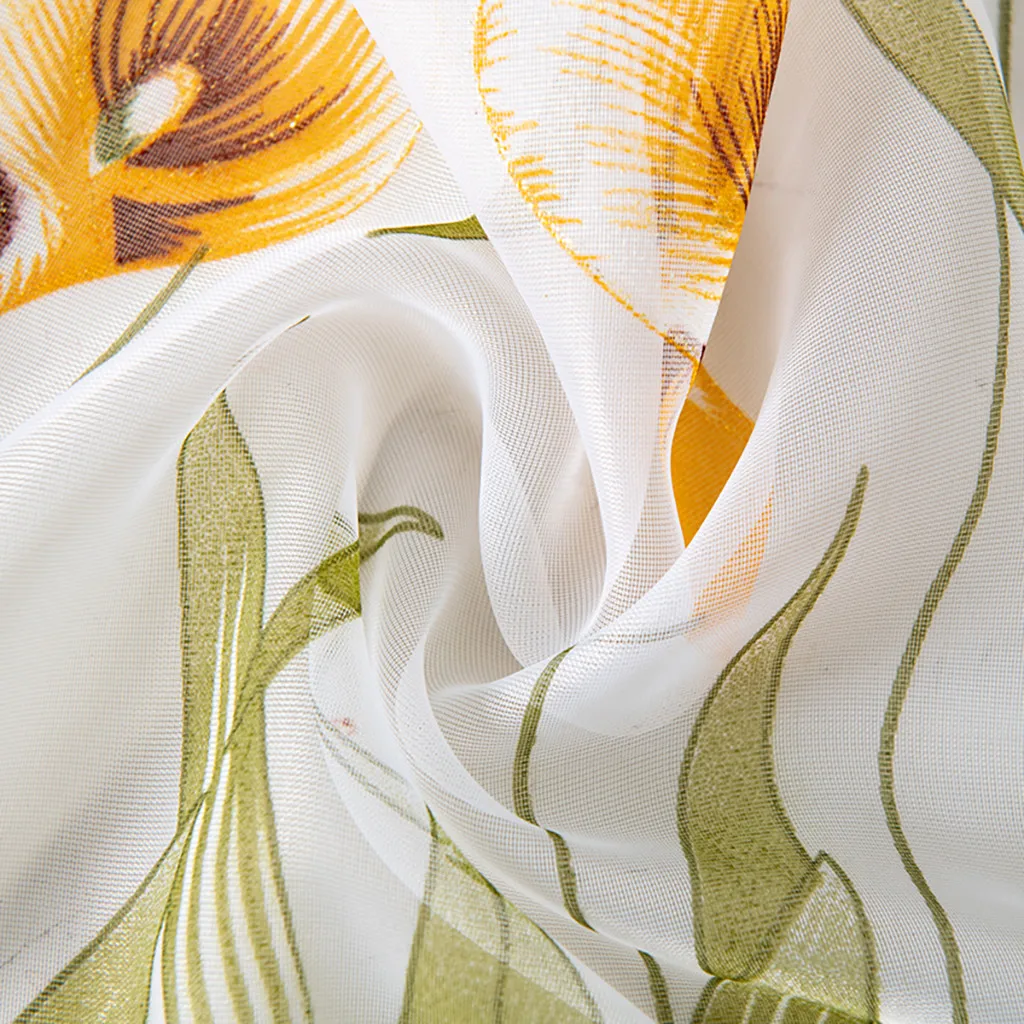 200x150cm Curtains For Living Room Daffodil Flower Print Tulle Curtain Handle Tulle Coveted 1 FabricWindow Decoration 67