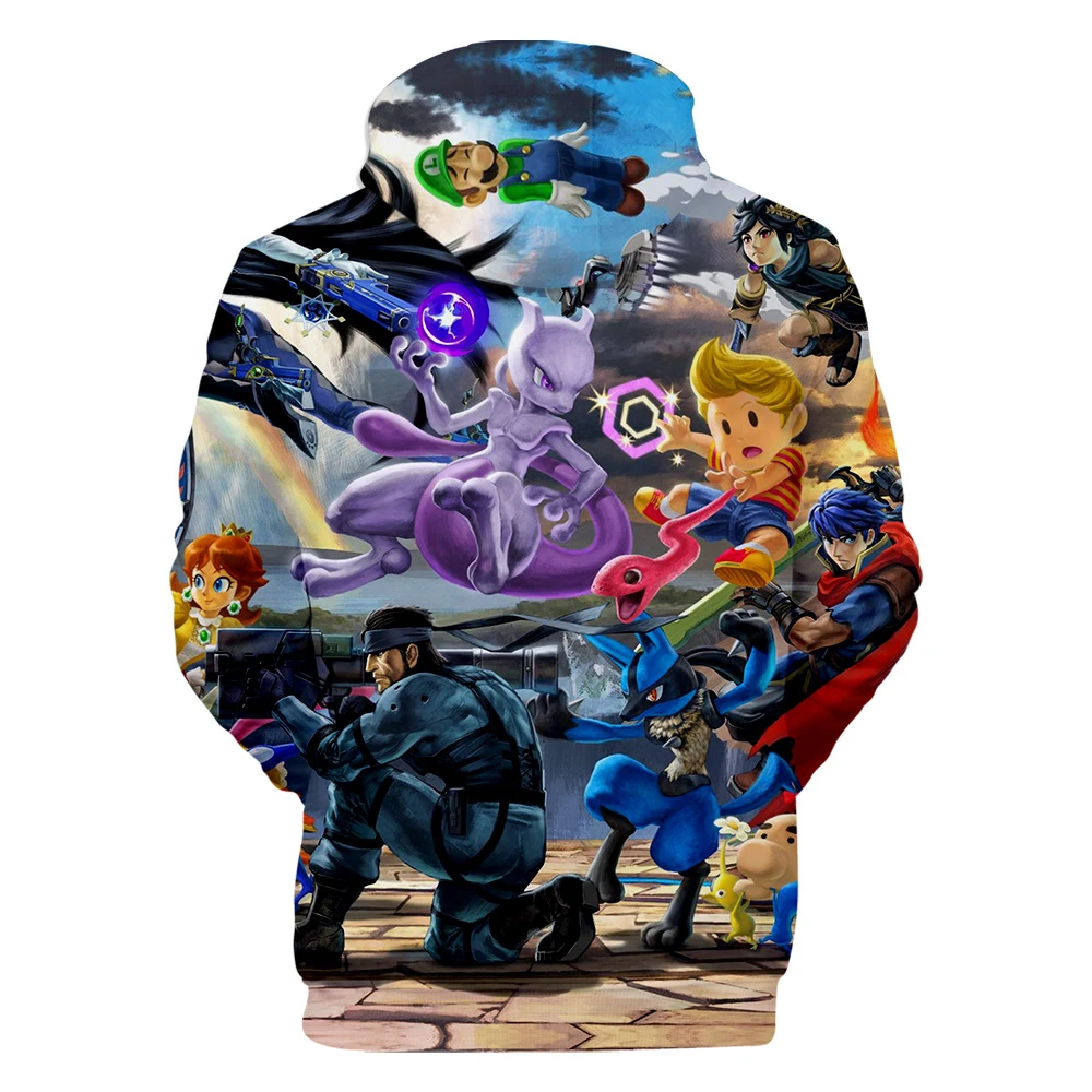 Новинка; толстовка с капюшоном Super Smash Bros. 3D Толстовка с капюшоном для мужчин и женщин, Повседневная рубашка с круглым вырезом, 3D Толстовка с капюшоном