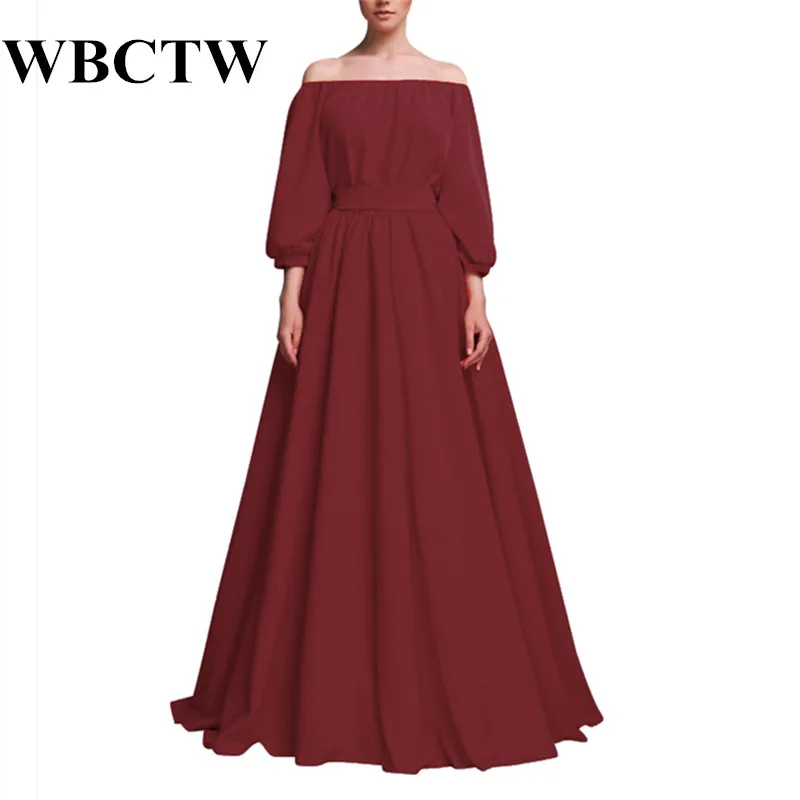 WBCTW платья осень платье макси с длинным рукавом эластичная горловина хлопок