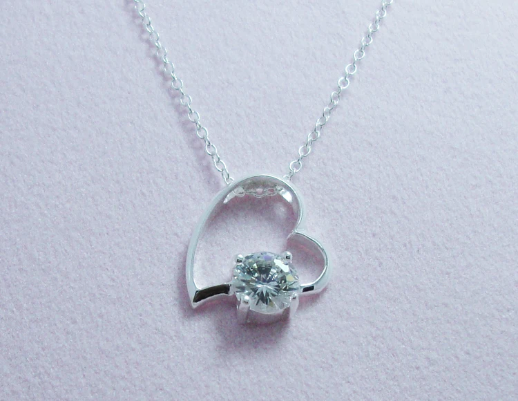 High quality fashion woman / girl sterling silver necklace 925 luxury 5A zircon heart pendant charm lady jewelry | Украшения и