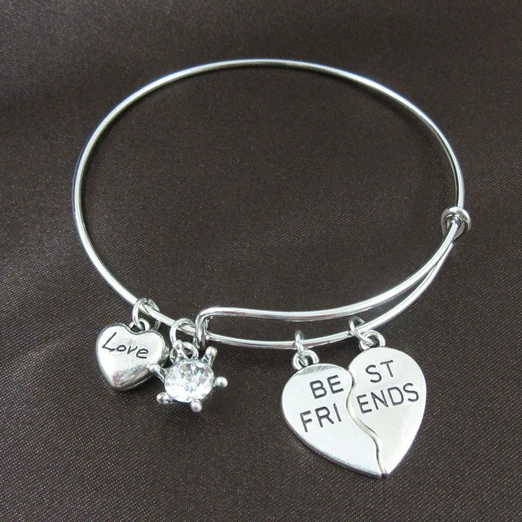 New Fashion Broken Heart Best Friends heart pendant Jewelry Adjustable Wire Bracelet girl Gift Bracelets for Women | Украшения и