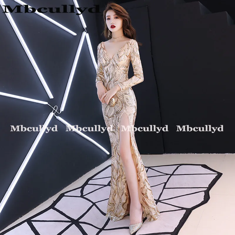 Mbcullyd блестящие пайетки платья для выпускного вечера с юбкой-годе 2020 золотые