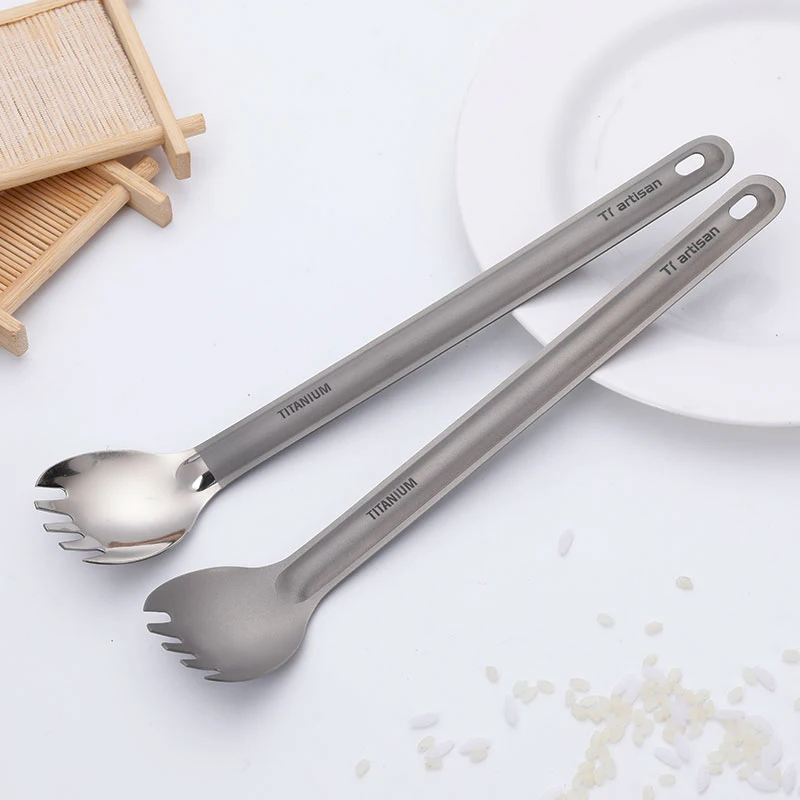 Титановая Ложка вилка Tiartisan с длинной ручкой портативная посуда столовые приборы