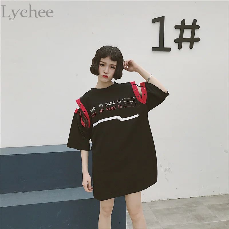 Lychee Harajuku женская летняя футболка бандаж пэчворк с буквенным принтом