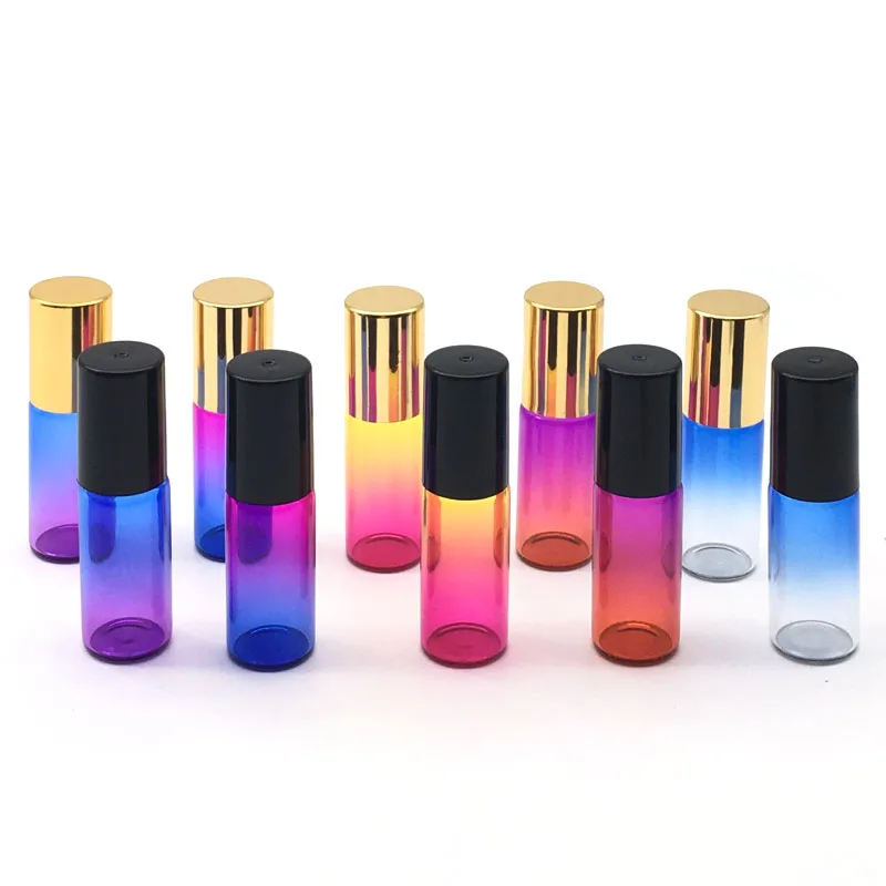 100pcs Empty 5ml Essential Oil Bottle Gradient Color Glass Container Perfume Bottle Roll On Sample Roller Bottle