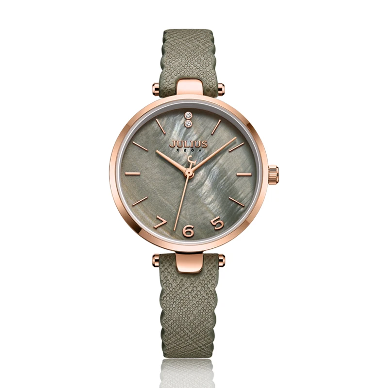 Julius Watch Korean New Designer Watch Simple Casual Quartz Leather Band Gray Pink Clock High-End Pearl Dial Montre JA-1096