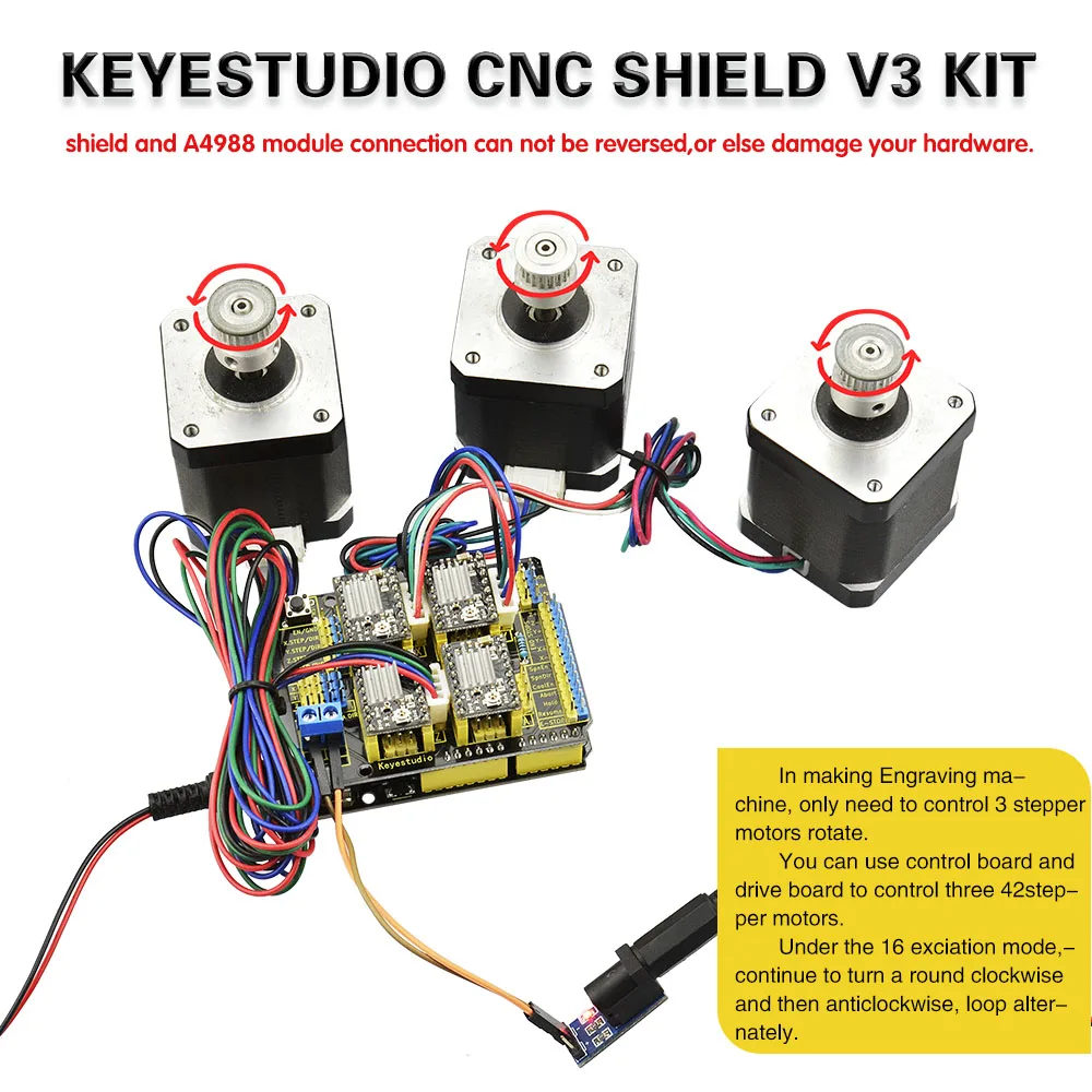 Плата для ЧПУ Keyestudio V3.0 + плата V4.0 4 драйвера A4988 с радиатором комплектов Arduino
