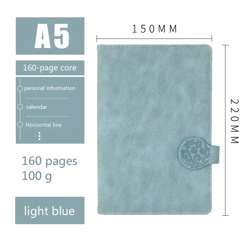 A5-light blue Бизнес-блокнот офисный креативный канцелярский ретро кожаный Рабочий блокнот женский дневник простая книга запись встречи a5 блокнот - Цвет: A5-light blue