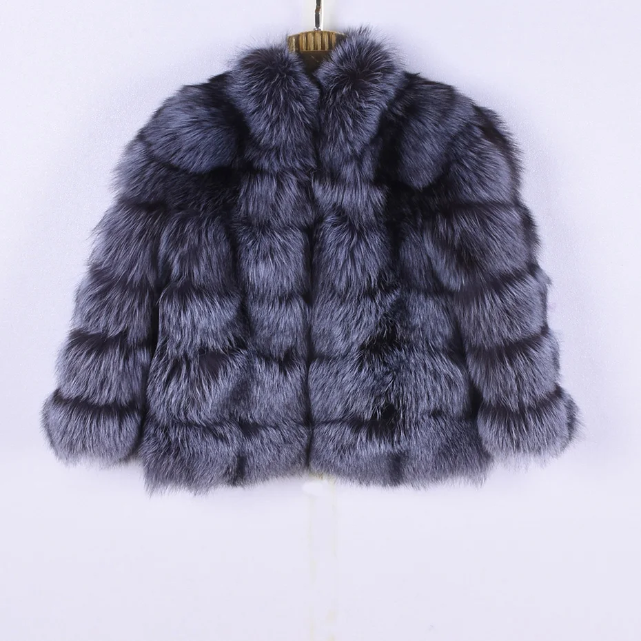 2018 winter women's silver fox fur coat genuine fur natural leisure collar women's clothing Jacket woman's Solid coats QIUSIDUN