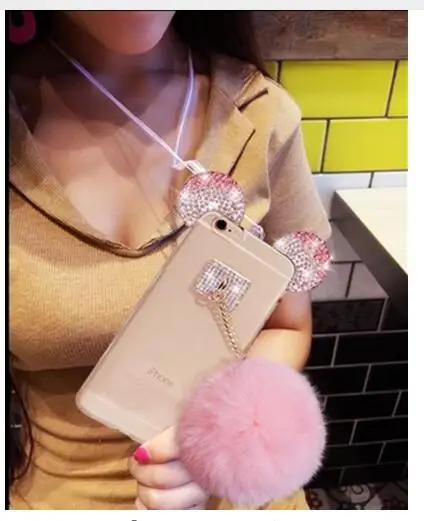 Роскошные Моды Мех Кролика Мяч Диаманта bling Мягкий Теплый Case Cover для Samsung galaxy S5 S6