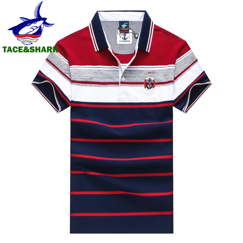 Мужская Повседневная рубашка поло TACE & SHARK полосатая с вышивкой модель 3XL 2018|brand men
