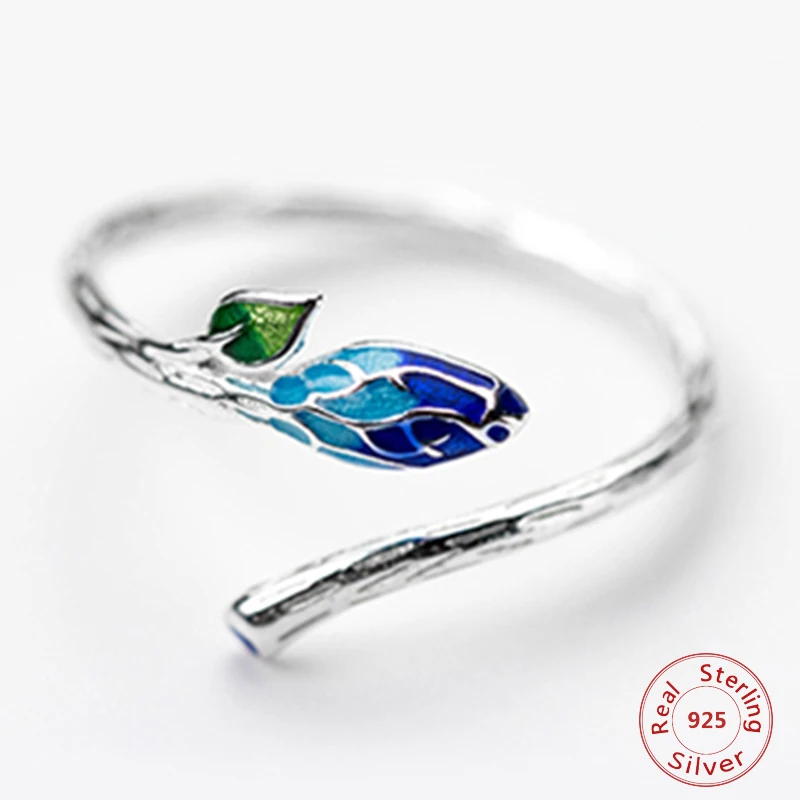 925 пробы Серебряное Ретро этническое эмалевое Открытое кольцо для женщин S925