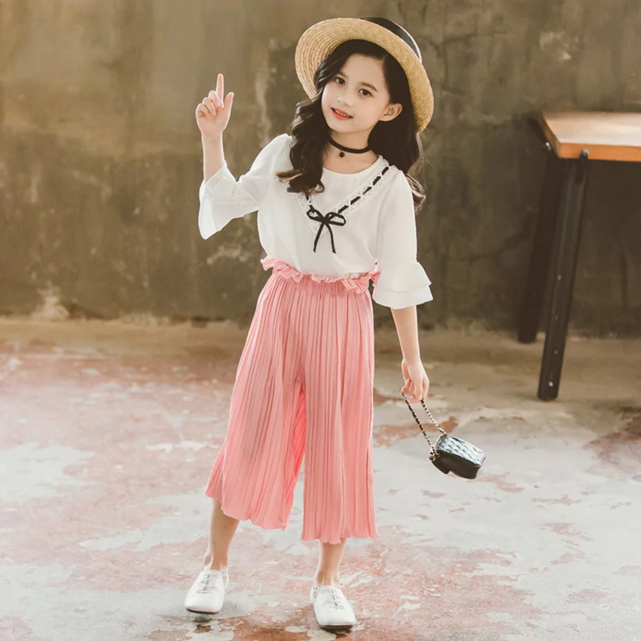 Детский комплект из 2 предметов белая рубашка + розовые штаны летний для девочек 6