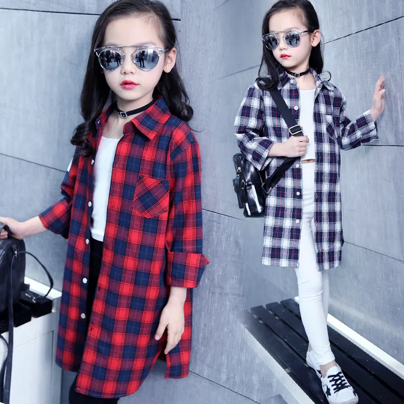 Лидер продаж 2018 топы и блузки для девочек на весну осень детская клетчатая