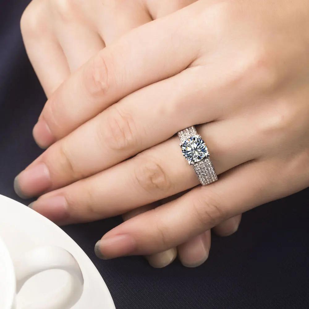 Женское кольцо с бриллиантом 18 K белое золото 1 карат из стерлингового серебра 925