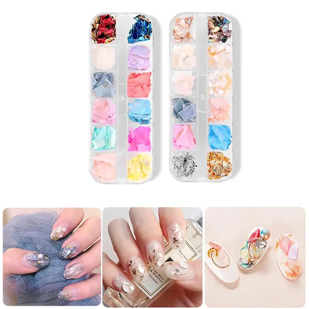 12 цветов abalone shell Ломтики Золотой серебряной фольги стикер Shimme rnail art decoration набор акриловые материалы для маникюра инструмент для маникюра