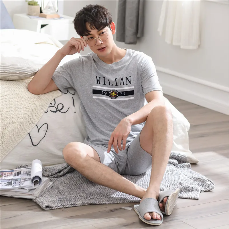 Пижамы мужские с короткими рукавами летние свободные для отдыха|Мужские