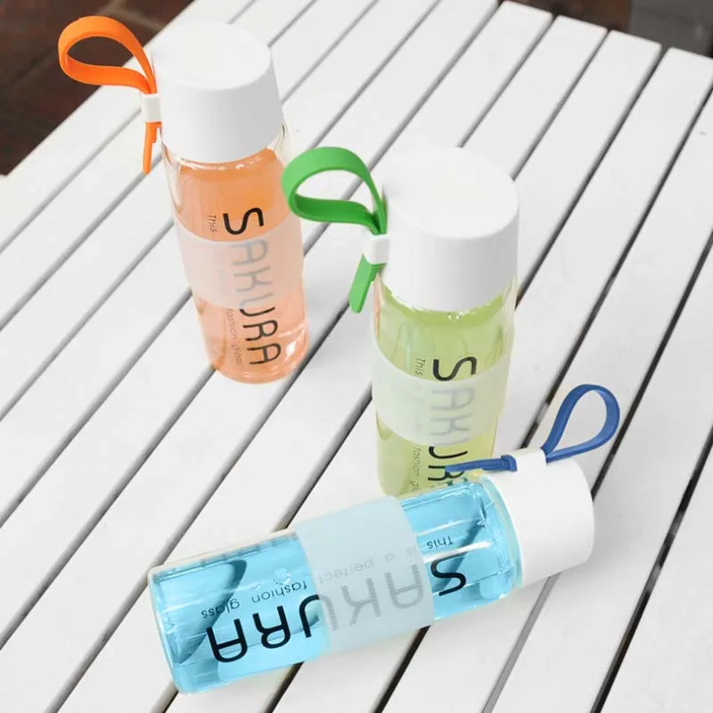 Colorful Silicone Belt Sakura Letters Glass Water Bottle Fashionable and Portable Leakproof Kettle 490ml SH74 | Дом и сад