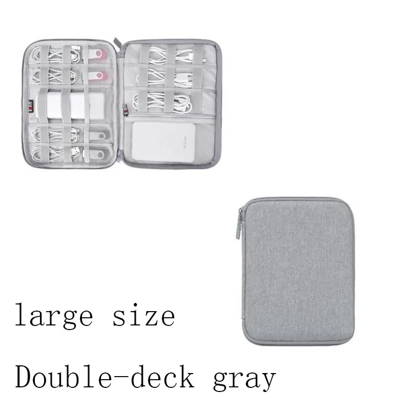 large double-deck G Серый/Черный Многофункциональный usb-кабель для передачи данных, провод для наушников, сумка, внешний аккумулятор, дорожная посылка для хранения, аксессуары для электроники - Цвет: large double-deck G