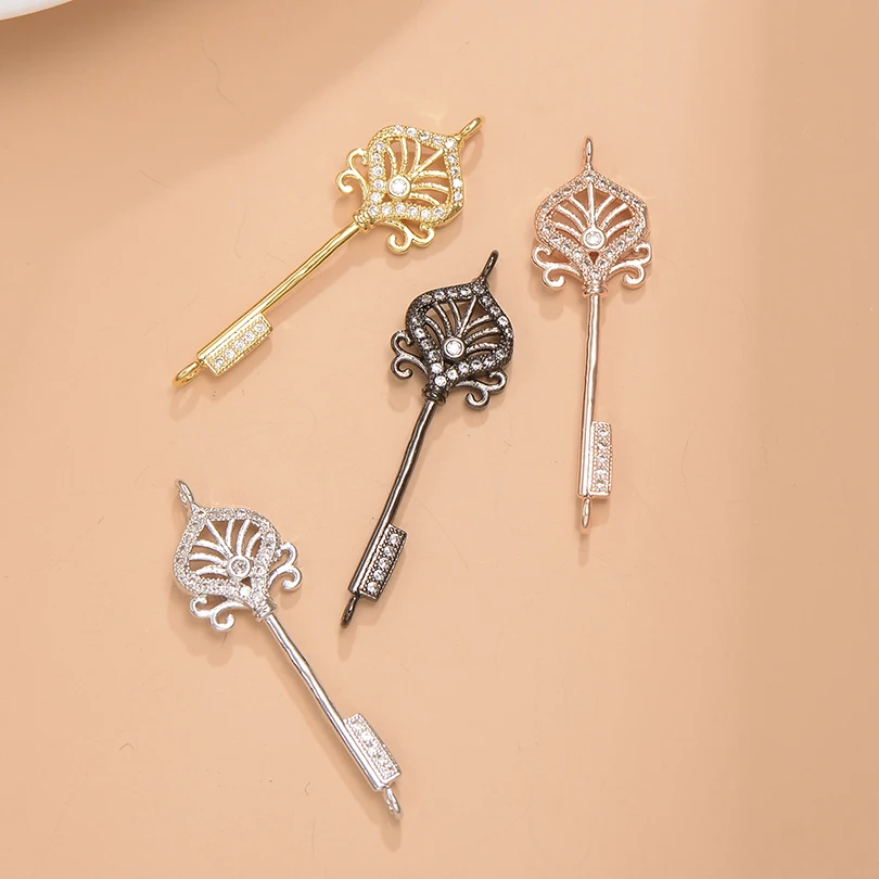 Neovivi Key Charms Pave Zircon Copper Hollow Charm Beads for Bracelet Necklace Creative Elegant Shiny Jewelry Making Accessories | Украшения