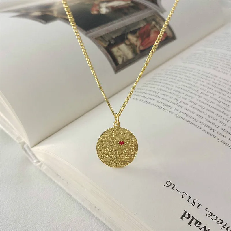 Круглое ожерелье из стерлингового серебра 925 пробы в форме красного сердца 18 К