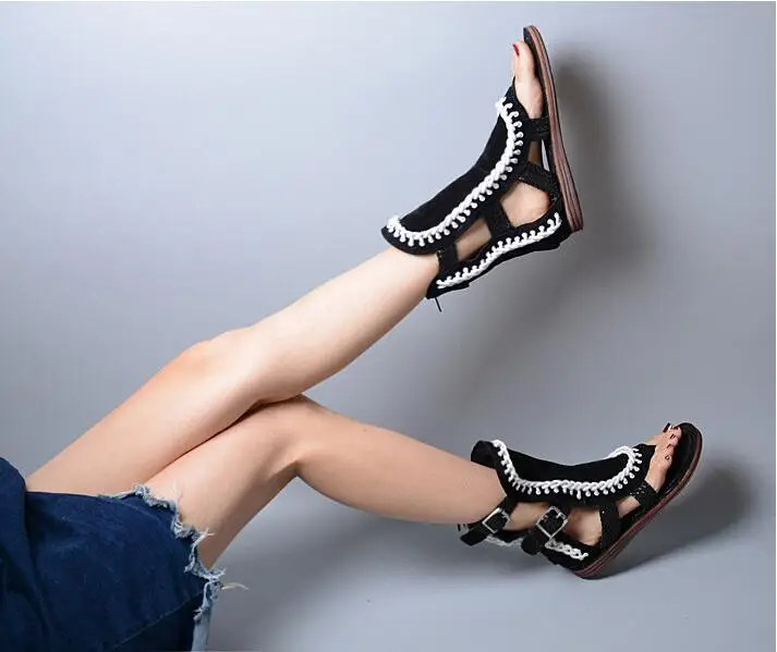 Новые летние сандалии-гладиаторы в римском стиле Женские модельные туфли на