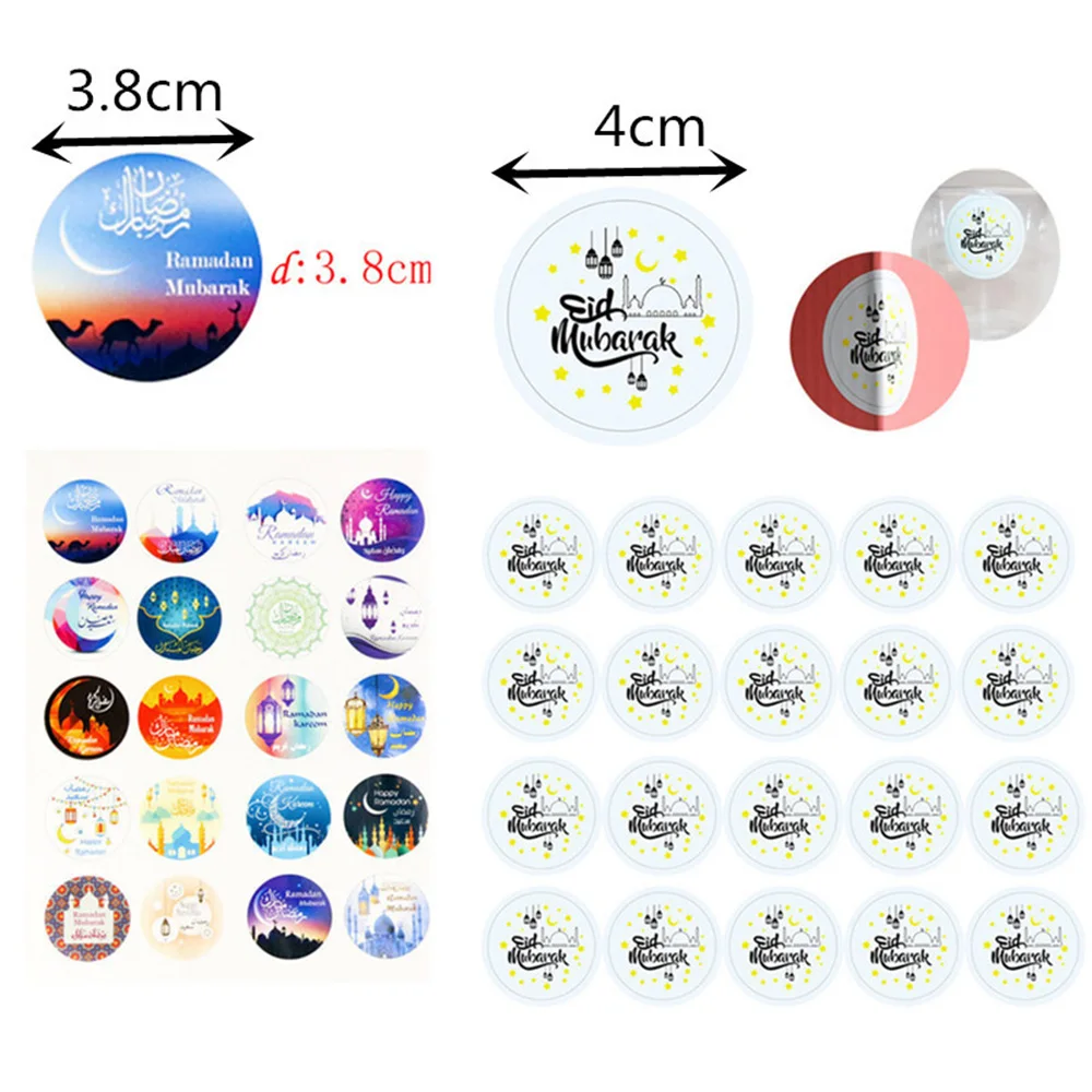 

60 шт. ИД Мубарак коробка с наклейками этикетки Бумага Печать Подарочная наклейки Рамадан Мубарак наклейки ИД украшения исламский мусульман...