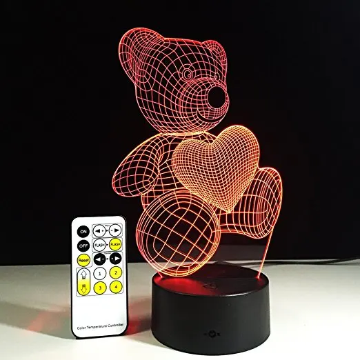 Милые с рисунком Мишки и сердца бабочка динозавр 3D лампа Светодиодная Новинка