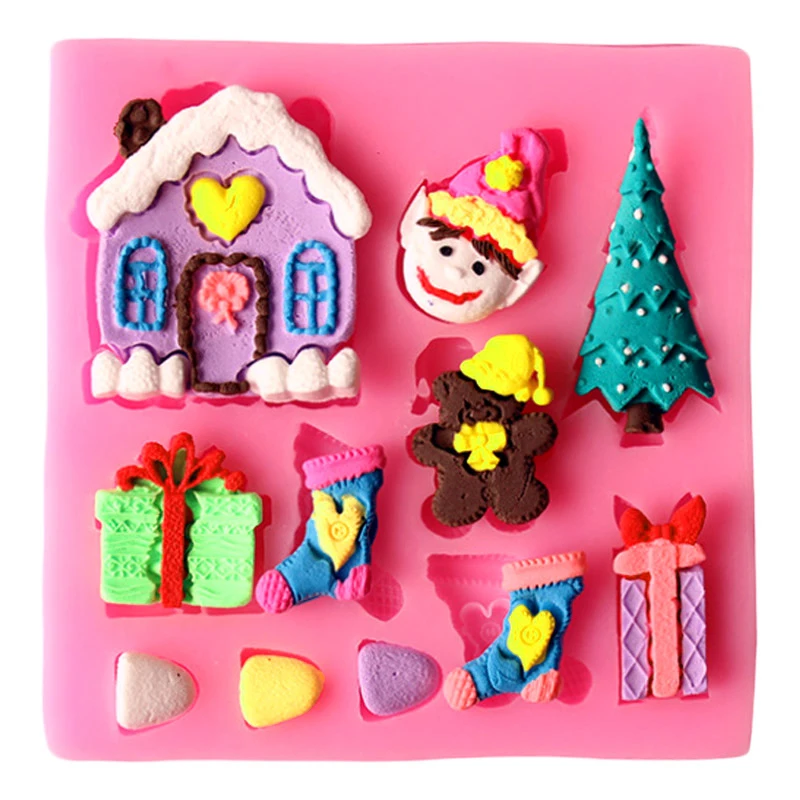 

Christmas Gift House Silicone Mold Snowman Cake Decoration Handmade Resin Polymer Clay Baking Tool Silicone Fondant Cake Molds