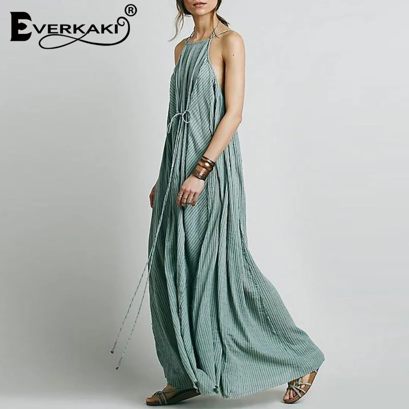 Everkaki Boho Платье женское с открытыми плечами без рукавов на шнуровке свободное